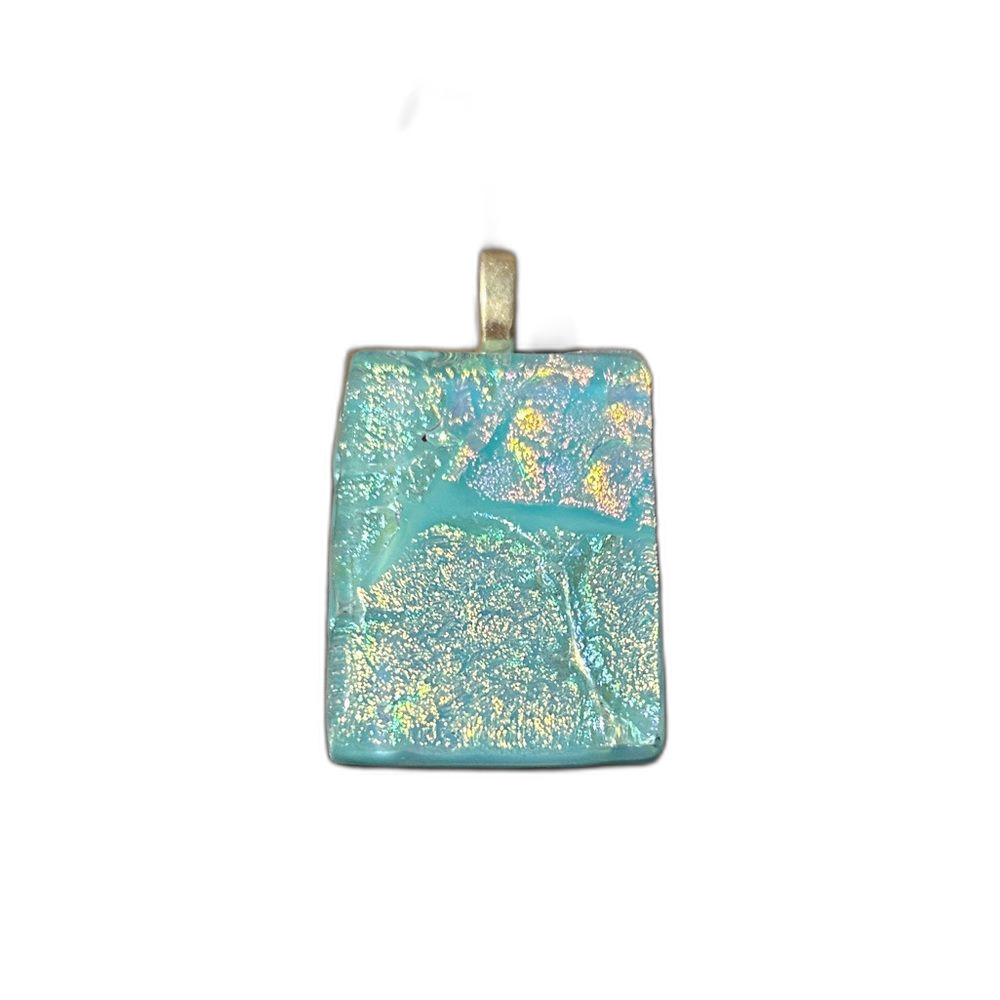 Vintage Bohemian Blue Dichroic Fused Glass Iridescent Polished Shimmer Pendant